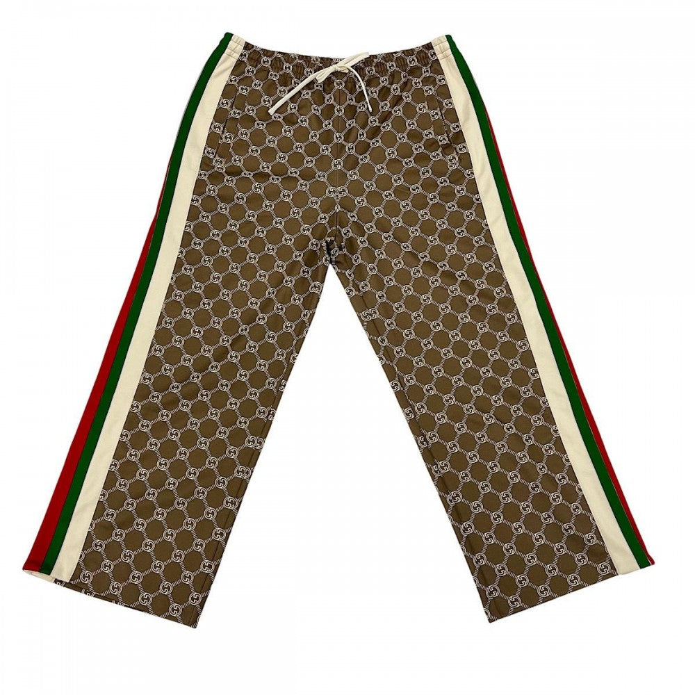 【開店SALE】 GUCCI グッチ パンツ インターロッキングG スナップトラックロングパンツ シェリーライン ボトムス L 671496 ブラウン 茶 ゴールド金具 ポリエステル コットン レディース【中古品】