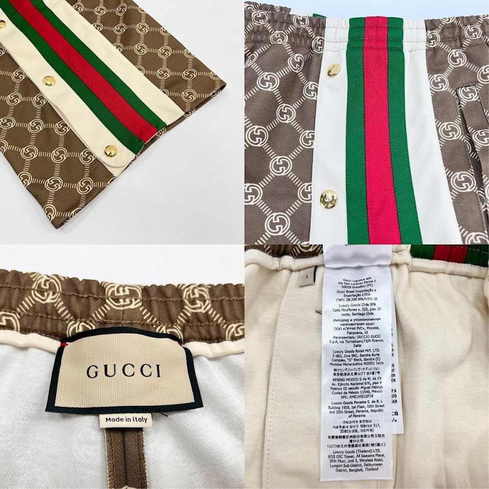 【開店SALE】 GUCCI グッチ パンツ インターロッキングG スナップトラックロングパンツ シェリーライン ボトムス L 671496 ブラウン 茶 ゴールド金具 ポリエステル コットン レディース【中古品】
