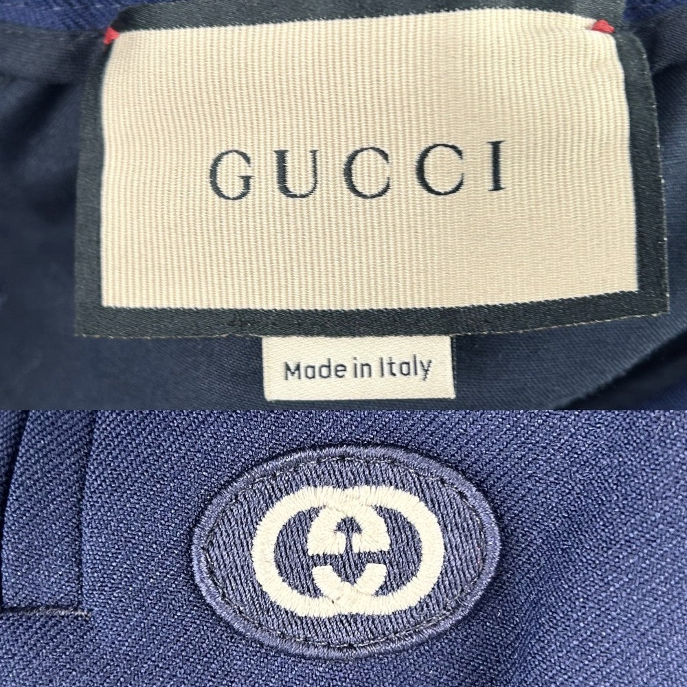 【開店SALE】 GUCCI グッチ パンツ インターロッキングG ストレートパンツ スラックス ボトムス 46 690559 ネイビー 紺 ポリエステル メンズ【中古品】