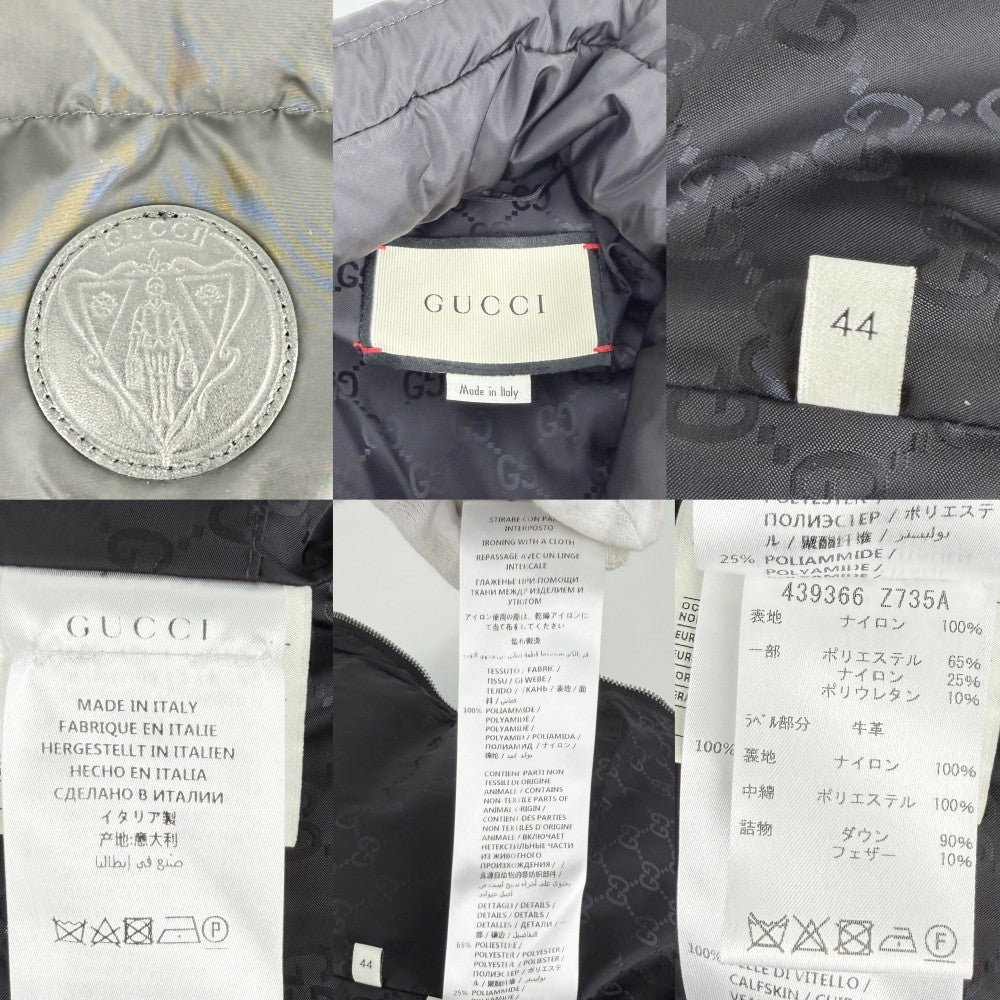 【開店SALE】 GUCCI グッチ ダウンジャケット GG ヒステリアロゴ アウター フード アパレル 服 44 439366 ブラック 黒 シルバー金具 冬 ナイロン メンズ【中古品】