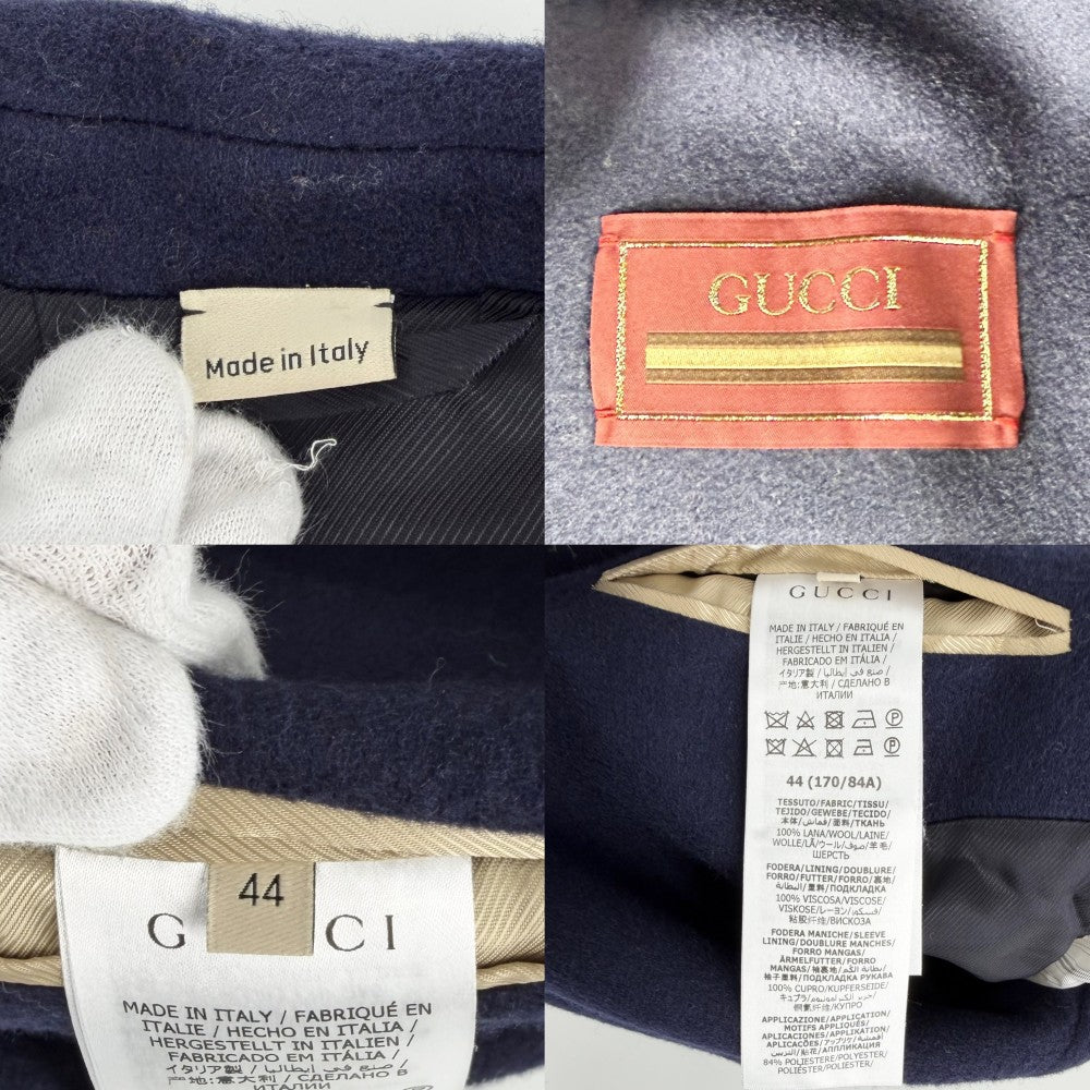【秋物特集】 GUCCI グッチ テーラードジャケット シェリーライン 服 アウター アパレル 44 674403 ネイビー 紺 ゴールド金具 春 秋 ウール メンズ【中古品】