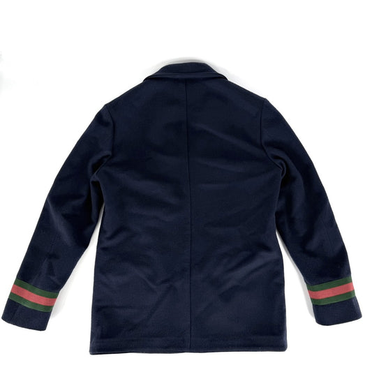 【秋物特集】 GUCCI グッチ テーラードジャケット シェリーライン 服 アウター アパレル 44 674403 ネイビー 紺 ゴールド金具 春 秋 ウール メンズ【中古品】