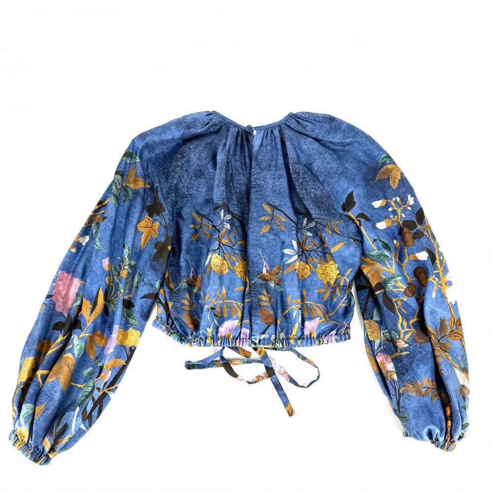 GUCCI グッチ 長袖シャツ ブラウス アパレル 総柄 トップス 服 38 ブルー 青 オレンジ 春 夏 シルク レディース【中古品】
