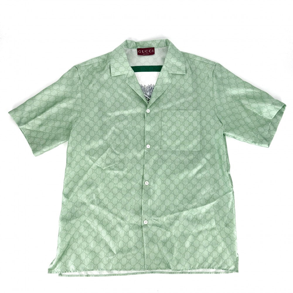 GUCCI グッチ 半袖シャツ ヒグチユウコ 日本限定 トップス GG アパレル 服 46 864048 グリーン系 春 夏 シルク メンズ【中古品】