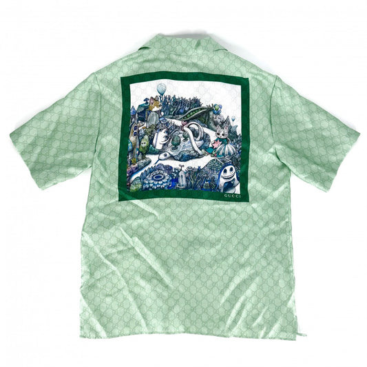 GUCCI グッチ 半袖シャツ ヒグチユウコ 日本限定 トップス GG アパレル 服 46 864048 グリーン系 春 夏 シルク メンズ【中古品】
