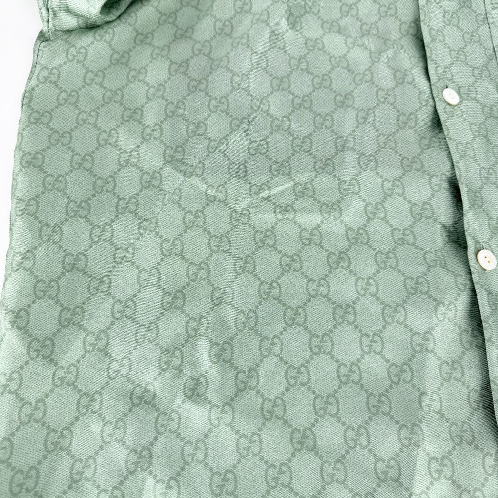 GUCCI グッチ 半袖シャツ ヒグチユウコ 日本限定 トップス GG アパレル 服 46 864048 グリーン系 春 夏 シルク メンズ【中古品】