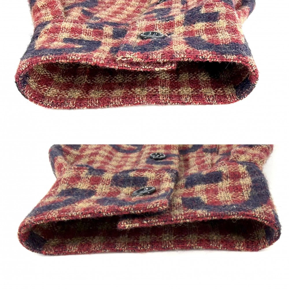 GUCCI グッチ 長袖シャツ マキシGG ギンガムチェック トップス アパレル 服 50 756842 レッド 赤 ベージュ 秋 冬 ウール メンズ【中古品】