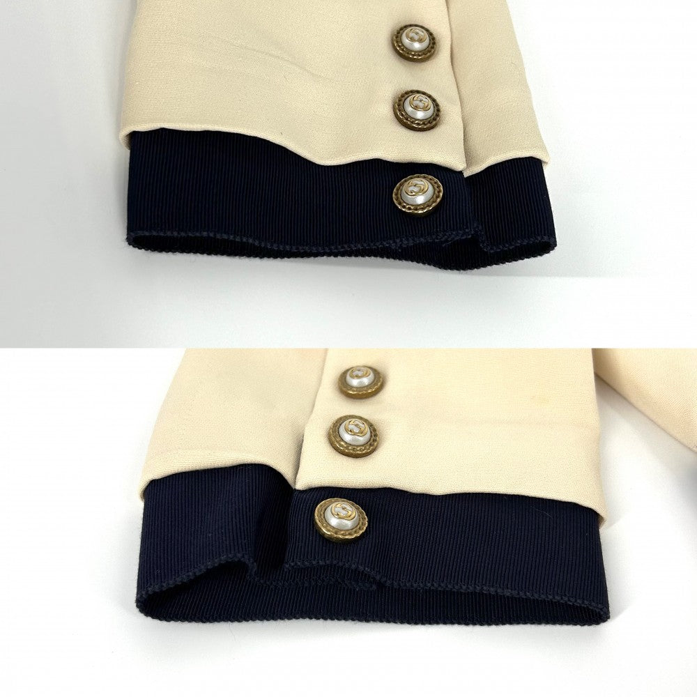 【開店SALE】 GUCCI グッチ ワンピース ウェブベルト GGボタン フレア アパレル 服 42 448541 ベージュ ウール シルク レディース【中古品】