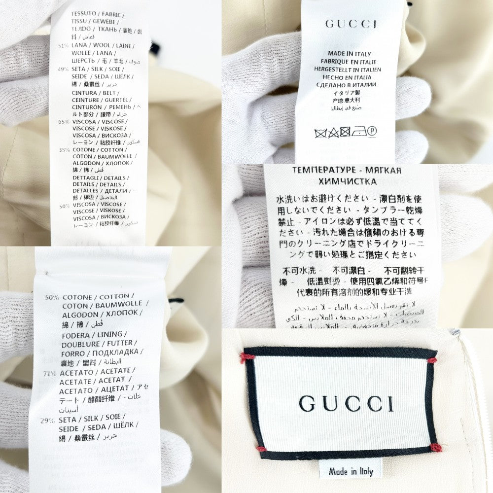 【開店SALE】 GUCCI グッチ ワンピース ウェブベルト GGボタン フレア アパレル 服 42 448541 ベージュ ウール シルク レディース【中古品】