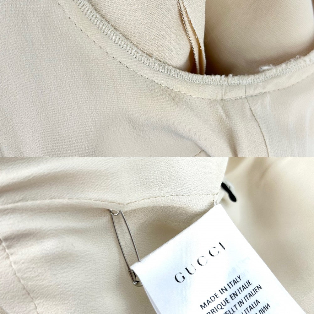 【開店SALE】 GUCCI グッチ ワンピース ウェブベルト GGボタン フレア アパレル 服 42 448541 ベージュ ウール シルク レディース【中古品】