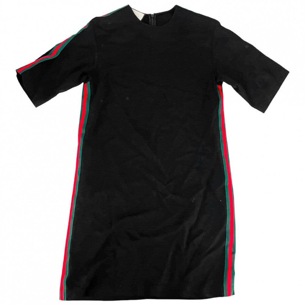 GUCCI グッチ ワンピース シェリーライン 半袖 服 アパレル 38 528977 ブラック 黒 グリーン 緑 春 夏 レーヨン ポリウレタン レディース【中古品】