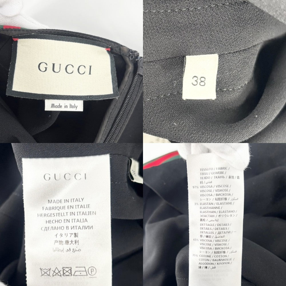 GUCCI グッチ ワンピース シェリーライン 半袖 服 アパレル 38 528977 ブラック 黒 グリーン 緑 春 夏 レーヨン ポリウレタン レディース【中古品】