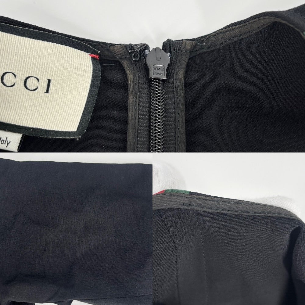 GUCCI グッチ ワンピース シェリーライン 半袖 服 アパレル 38 528977 ブラック 黒 グリーン 緑 春 夏 レーヨン ポリウレタン レディース【中古品】