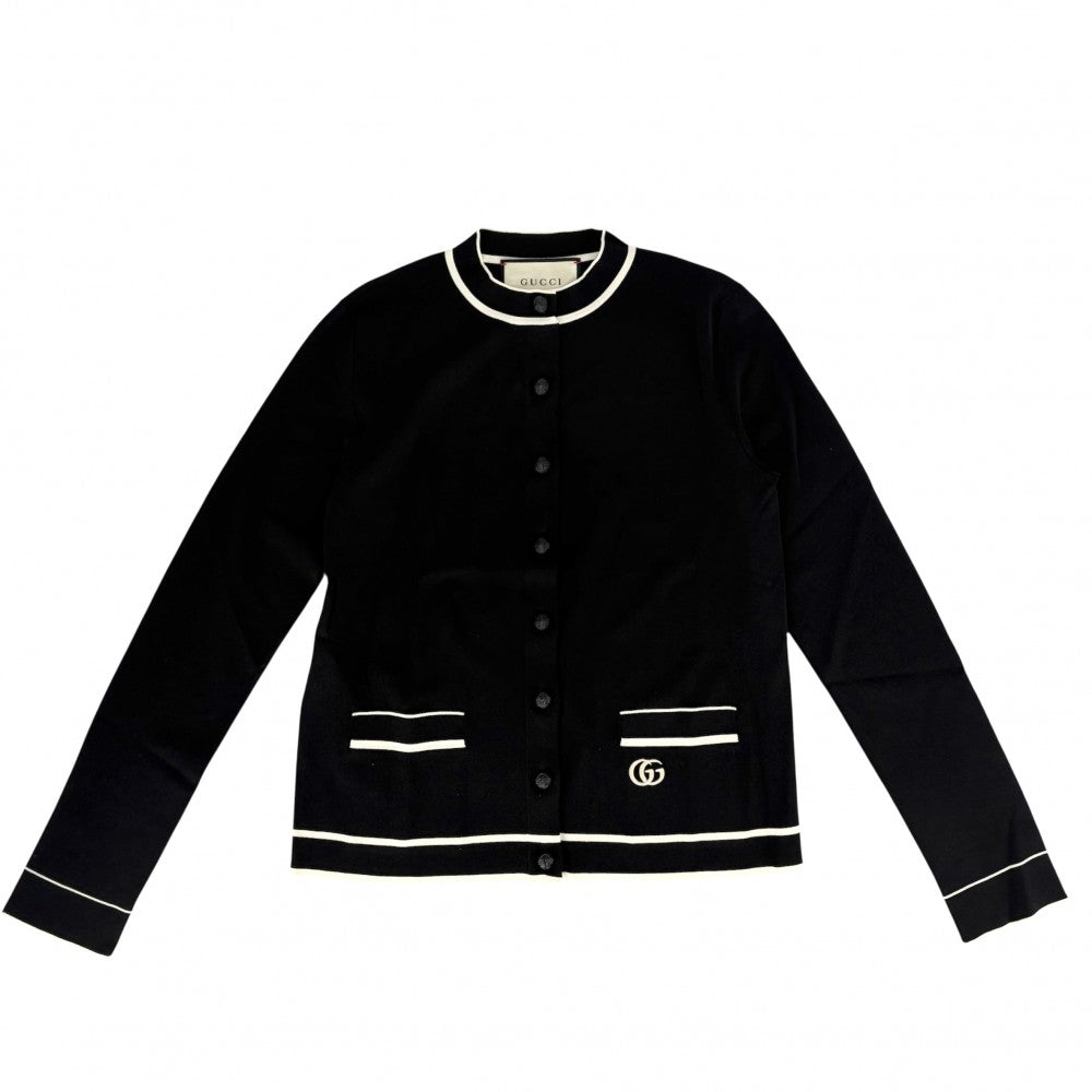 【開店SALE】 GUCCI グッチ カーディガン GG バイカラー トップス 服 アパレル S 629433 ブラック 黒 ホワイト 白 春 秋 レーヨン ポリエステル レディース【中古品】