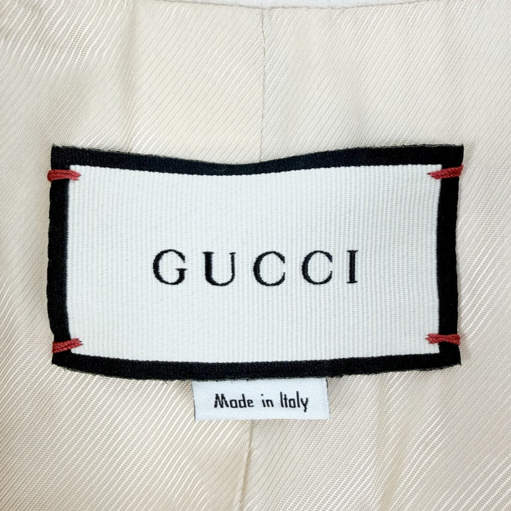 【開店SALE】 GUCCI グッチ コート ロングコート インターロッキングG アウター 上着 春 秋 服 42 592185 アイボリー ゴールド金具 秋 冬 ウール レディース【中古品】