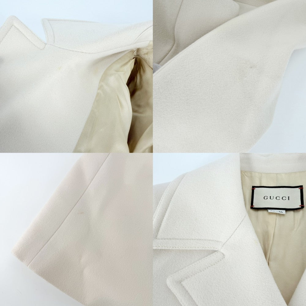 GUCCI グッチ コート ロングコート インターロッキングG アウター 上着 春 秋 服 42 592185 アイボリー ゴールド金具 秋 冬 ウール レディース【中古品】