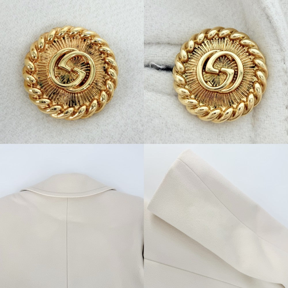 【開店SALE】 GUCCI グッチ コート ロングコート インターロッキングG アウター 上着 春 秋 服 42 592185 アイボリー ゴールド金具 秋 冬 ウール レディース【中古品】