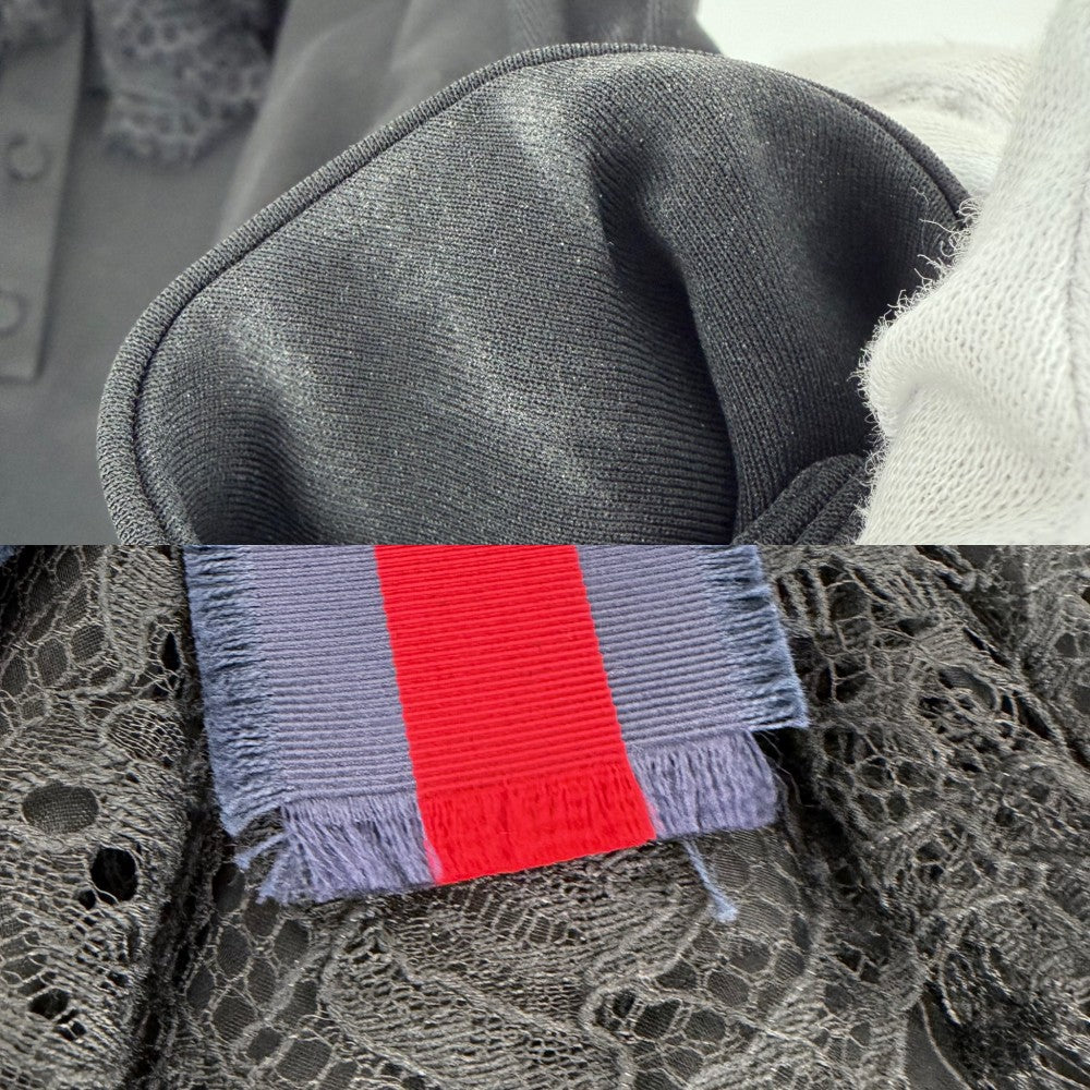 GUCCI グッチ ワンピース フリル リボン 長袖 服 ドレス アパレル シェリーライン XS 595504 ブラック 黒 春 秋 オールシーズン レーヨン ナイロン ポリウレタン レディース【中古品】