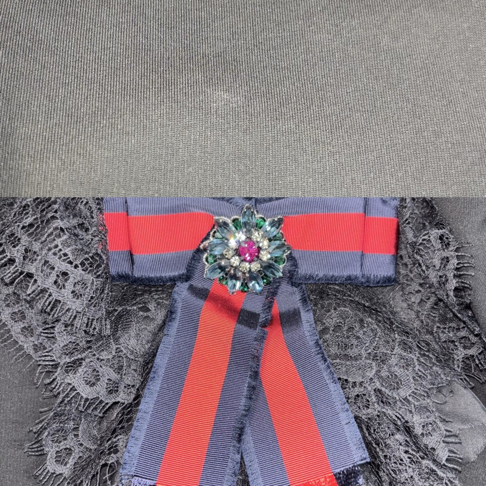 GUCCI グッチ ワンピース フリル リボン 長袖 服 ドレス アパレル シェリーライン XS 595504 ブラック 黒 春 秋 オールシーズン レーヨン ナイロン ポリウレタン レディース【中古品】