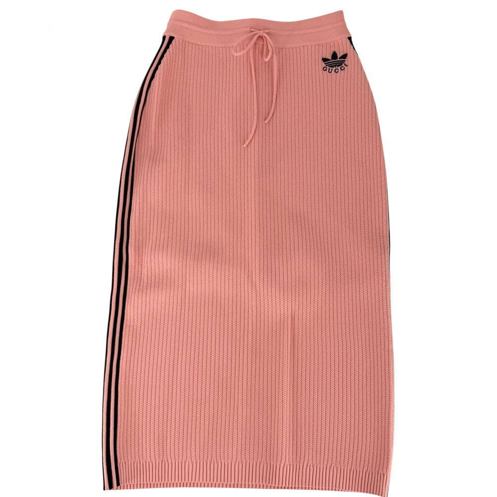 GUCCI グッチ セットアップ アディダスコラボ 半袖ニット ロングスカート adidas M 693809/697710 ピンク ブラック 黒 春 夏 レーヨン ポリエステル ナイロン ポリウレタン レディース【中古品】