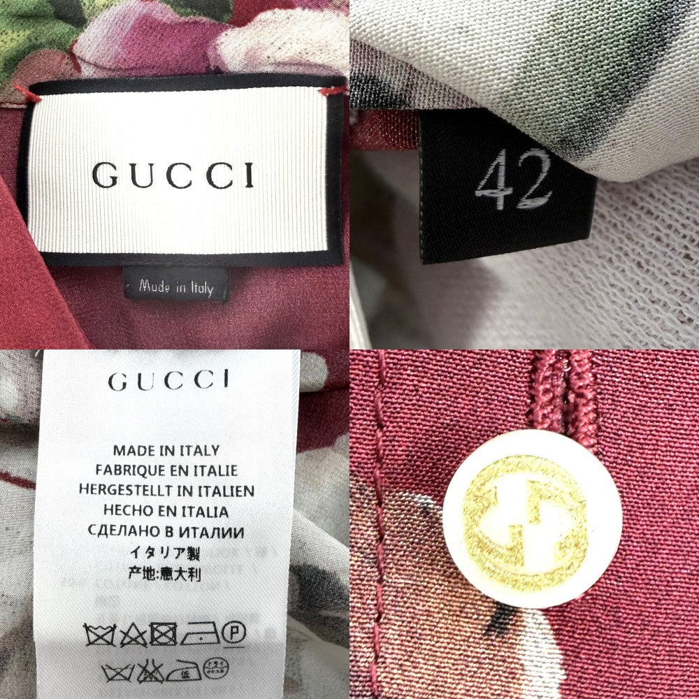 GUCCI グッチ 半袖シャツ シルクフラワードルマンブラウス トップス アパレル 服 42 410345 ボルドー 春 夏 シルク レディース【中古品】