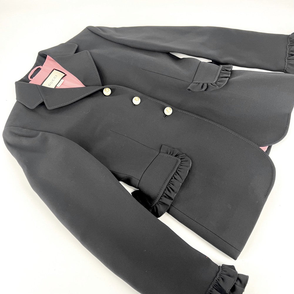 GUCCI グッチ テーラードジャケット フリル 服 ジャケット アパレル 38 432417 ブラック 黒 ピンク 春 秋 ウール シルク レディース【中古品】
