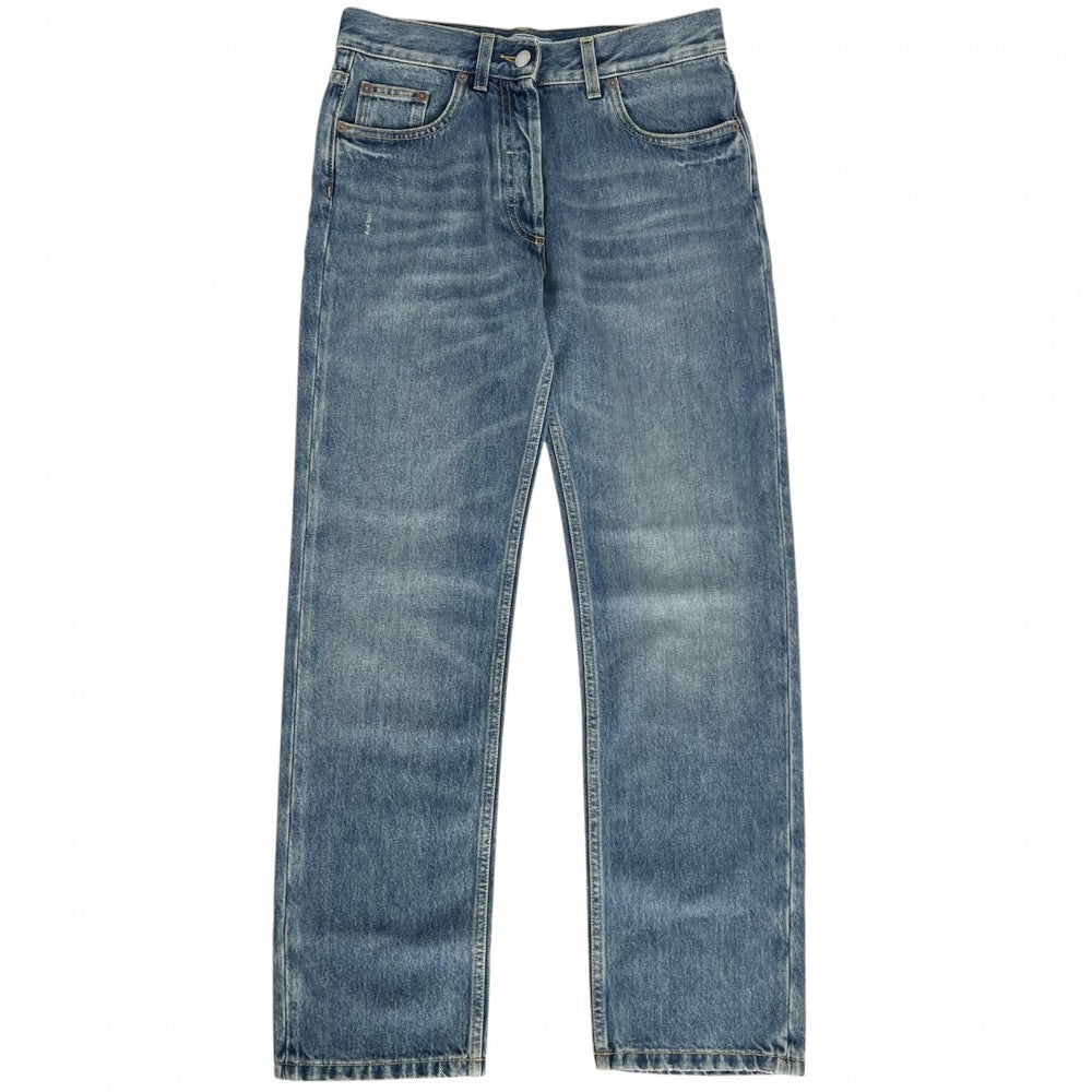 【開店SALE】 PRADA プラダ パンツ トライアングルロゴ ボトムス アパレル 服 GFP469 ブルー 青 シルバー金具 レディース【中古品】