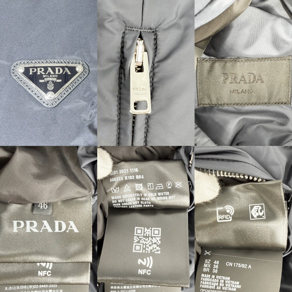 PRADA プラダ ブルゾン リバーシブル トライアングルロゴ ジャケット アウター 46 ネイビー 紺 ブラック 黒 シルバー金具 春 秋 ポリアミド レディース【中古品】