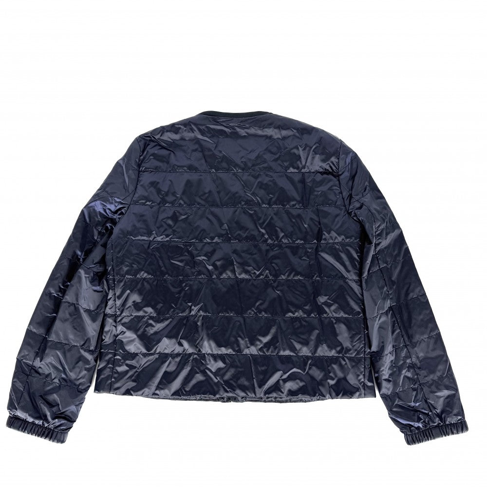 PRADA プラダ ブルゾン ノーカラーダウンジャケット アウター 服 トライアングルロゴ アパレル 44 ネイビー 紺 シルバー金具 春 秋 ポリアミド レディース【中古品】