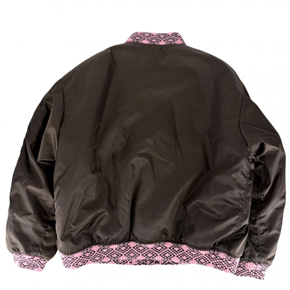 PRADA プラダ ブルゾン ボンバージャケット 服 アウター M SGB895 ブラウン 茶 ピンク シルバー金具 冬 ポリアミド メンズ【中古品】