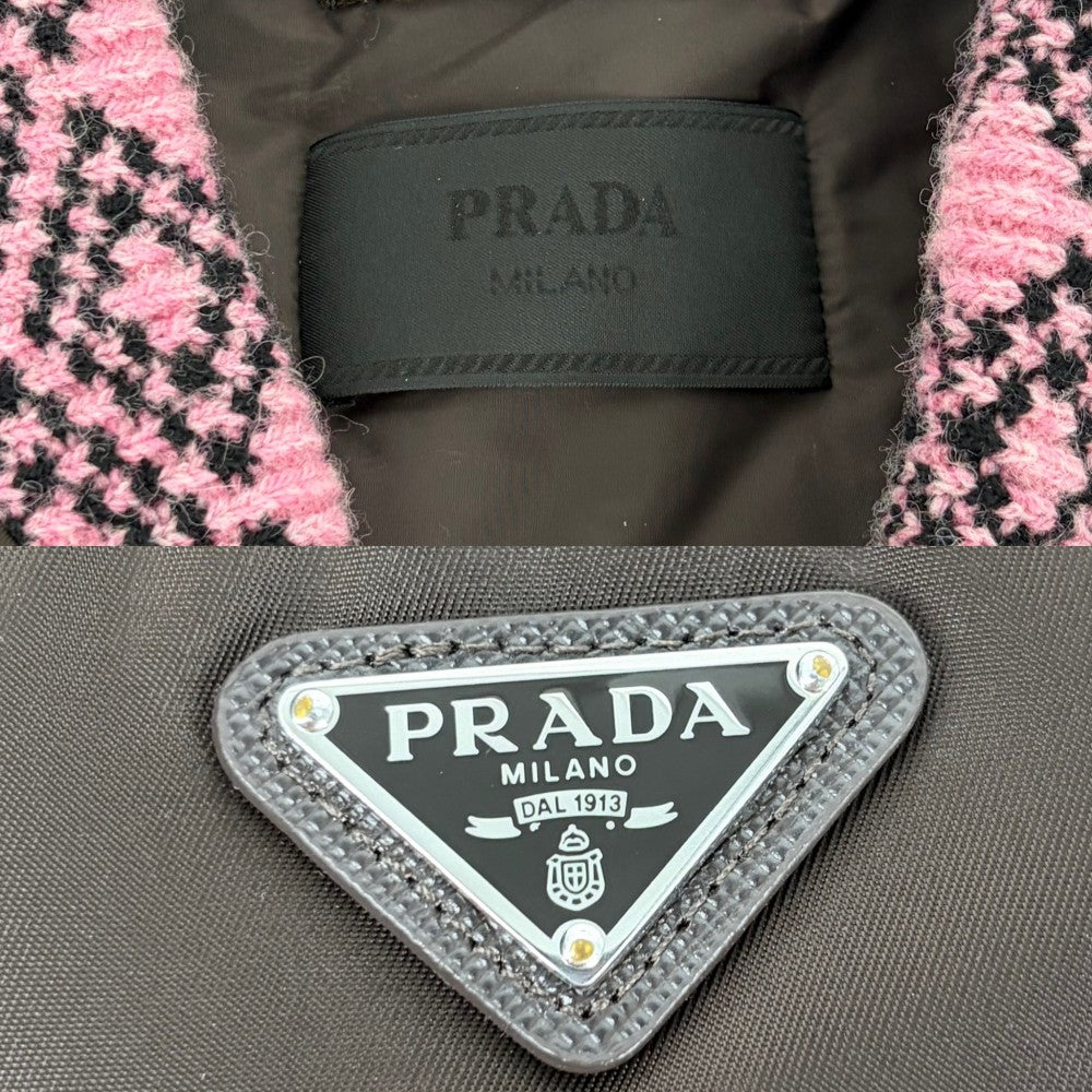 PRADA プラダ ブルゾン ボンバージャケット 服 アウター M SGB895 ブラウン 茶 ピンク シルバー金具 冬 ポリアミド メンズ【中古品】