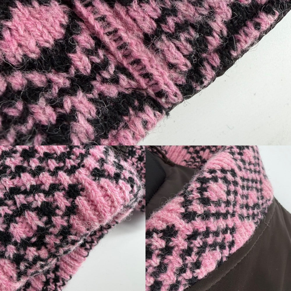 PRADA プラダ ブルゾン ボンバージャケット 服 アウター M SGB895 ブラウン 茶 ピンク シルバー金具 冬 ポリアミド メンズ【中古品】