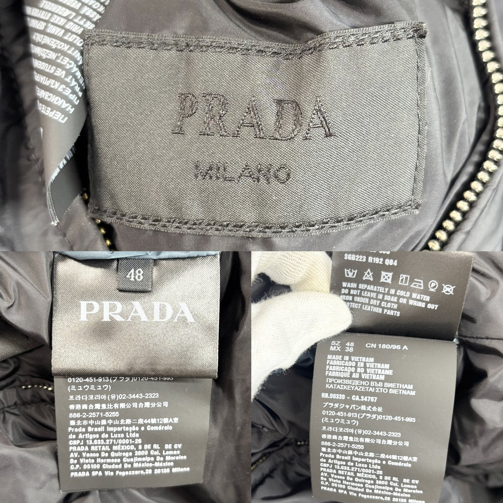 PRADA プラダ ブルゾン リバーシブル アウター トライアングルロゴ アパレル 服 48 SGB223 ブラック 黒 ブルー 青 シルバー金具 秋 冬 ポリアミド メンズ【中古品】
