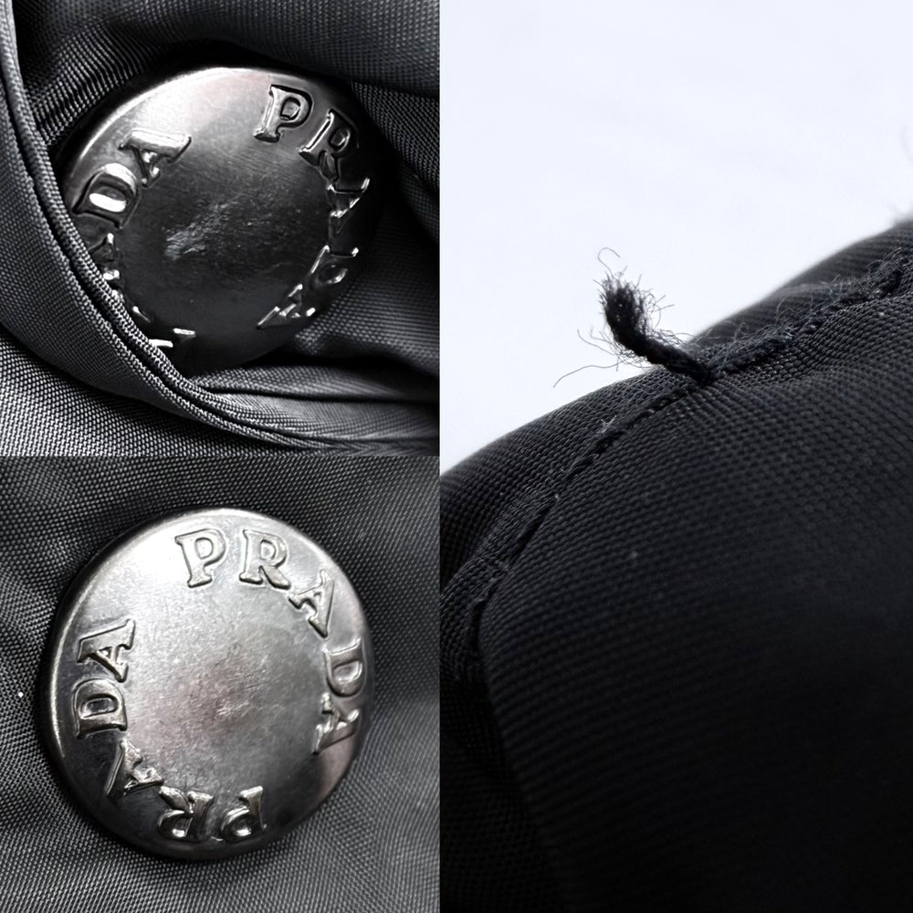 PRADA プラダ ダウンジャケット トライアングルロゴ フード付き ジャケット アウター アパレル 服 46 ブラック 黒 シルバー金具 冬 ポリエステル メンズ【中古品】
