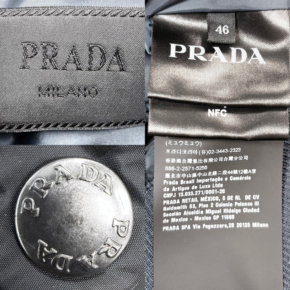 PRADA プラダ ダウンジャケット トライアングルロゴ フード付き ジャケット アウター アパレル 服 46 ブラック 黒 シルバー金具 冬 ポリエステル メンズ【中古品】