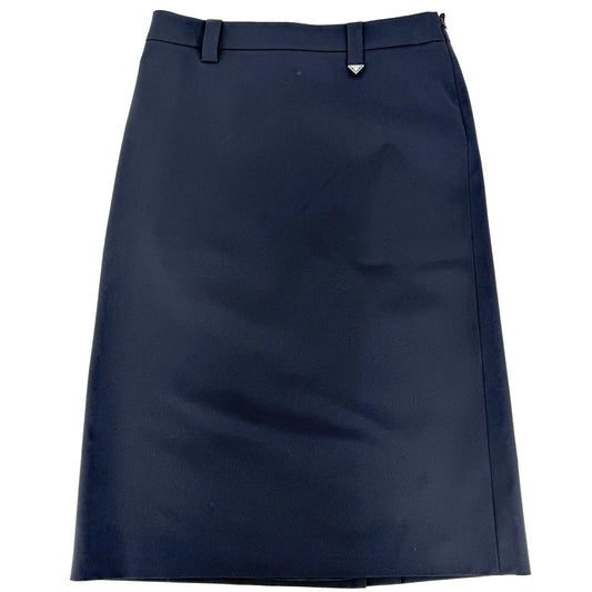 PRADA プラダ スカート トライアングルロゴ シンプル ボトムス 服 アパレル 40 ネイビー 紺 ポリエステル エラスタン レディース【中古品】