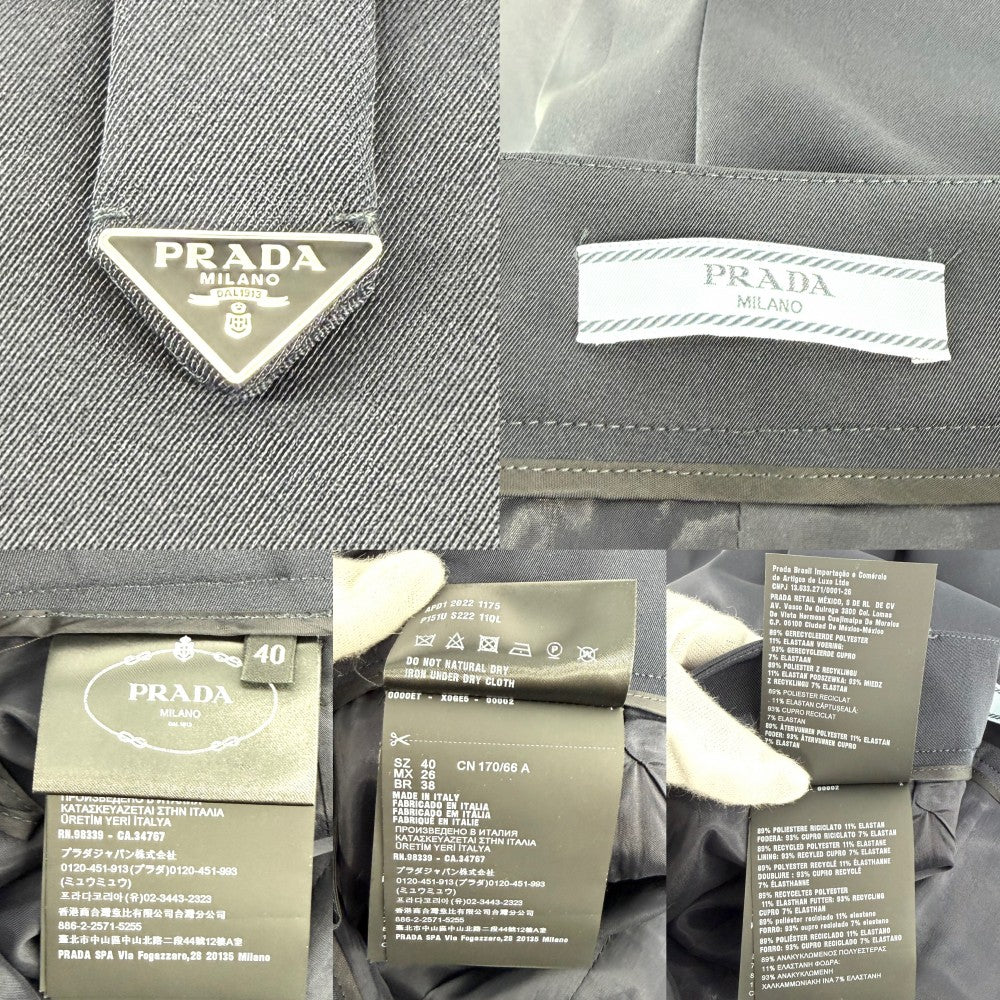 PRADA プラダ スカート トライアングルロゴ シンプル ボトムス 服 アパレル 40 ネイビー 紺 ポリエステル エラスタン レディース【中古品】