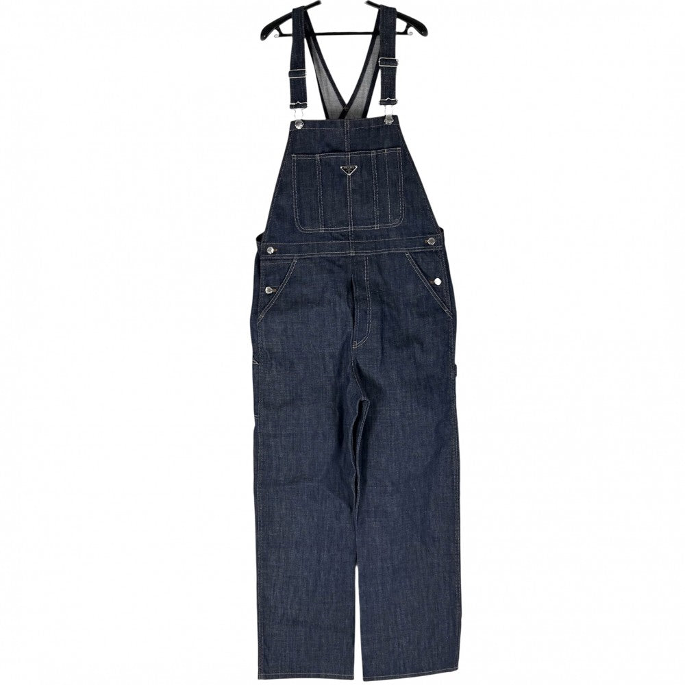 【開店SALE】 PRADA プラダ サロペット オーバーオール トライアングルロゴ ボトムス アパレル 服 GEZ005 インディゴ シルバー金具 コットン メンズ【中古品】