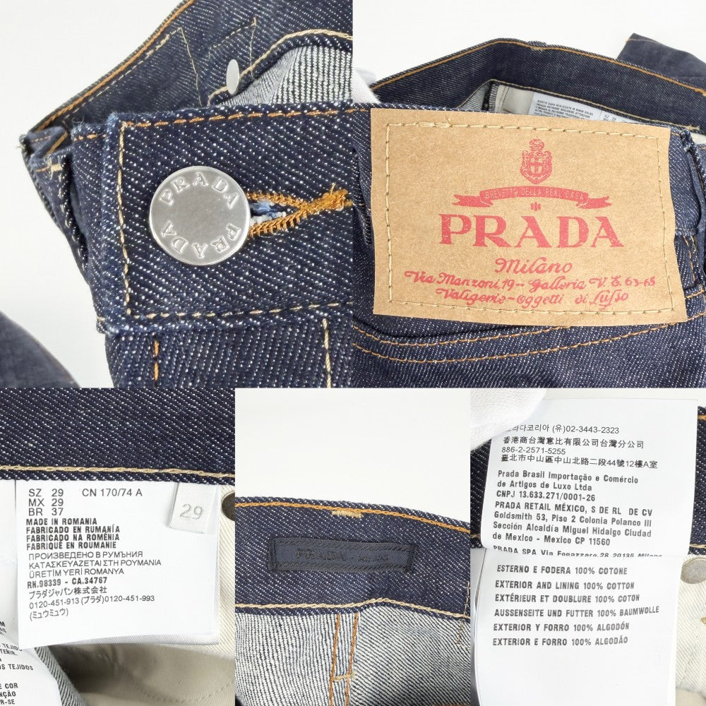 【開店SALE】 PRADA プラダ パンツ トライアングルロゴ ボトムス アパレル 服 デニムパンツ GEP358 インディゴ シルバー金具 コットン メンズ【中古品】