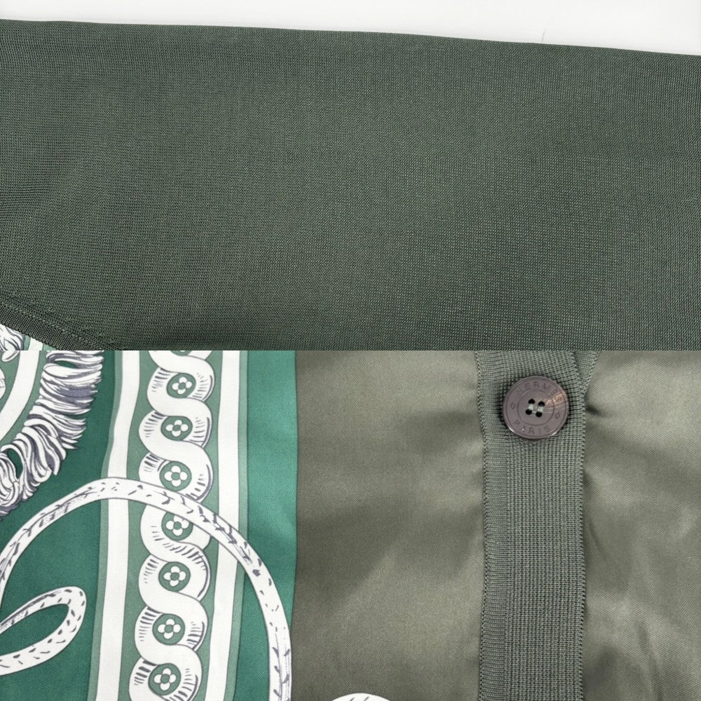 HERMES エルメス カーディガン ツイルレーヌ BRIDE DE COUR 法廷の勒 セリエボタン ニット切り替え アパレル 服 38 グリーン 緑 春 秋 シルク レディース【中古品】