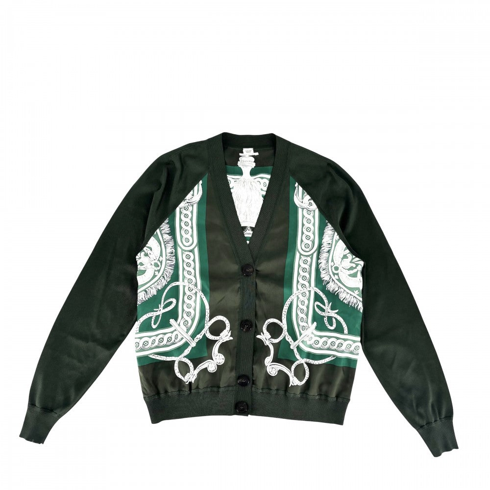 HERMES エルメス カーディガン ツイルレーヌ BRIDE DE COUR 法廷の勒 セリエボタン ニット切り替え アパレル 服 38 グリーン 緑 春 秋 シルク レディース【中古品】