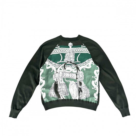 HERMES エルメス カーディガン ツイルレーヌ BRIDE DE COUR 法廷の勒 セリエボタン ニット切り替え アパレル 服 38 グリーン 緑 春 秋 シルク レディース【中古品】