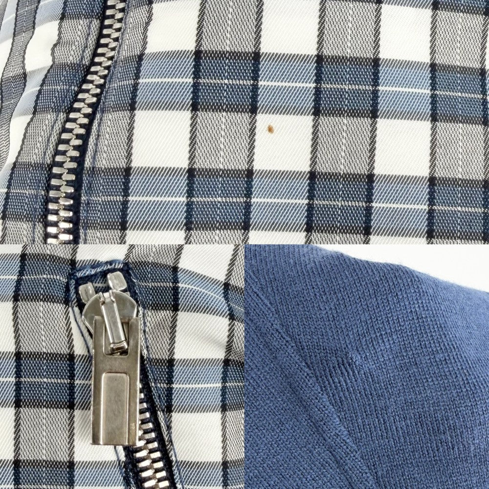 HERMES エルメス パーカー チェック アウター ジップアップ メンズ レディース XL ブルー系 シルバー金具 春 秋 ウール ポリエステル ナイロン ユニセックス【中古品】
