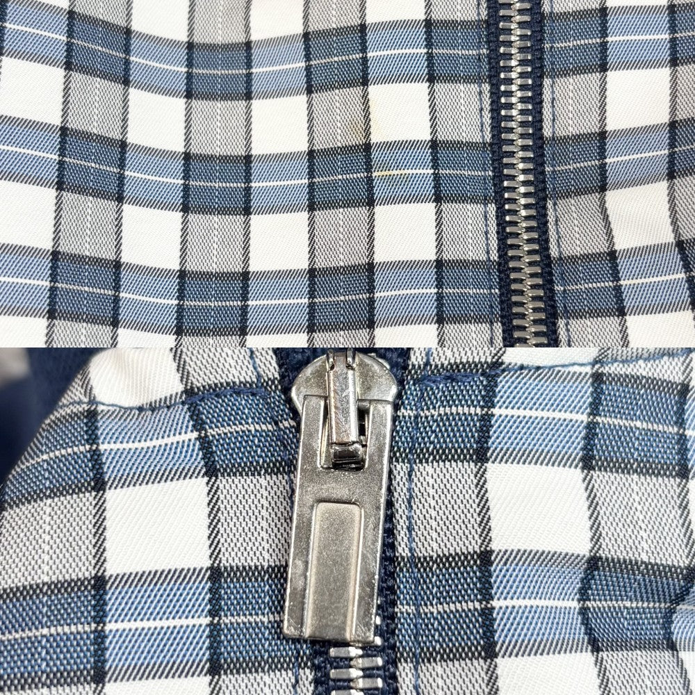 HERMES エルメス パーカー チェック アウター ジップアップ メンズ レディース XL ブルー系 シルバー金具 春 秋 ウール ポリエステル ナイロン ユニセックス【中古品】