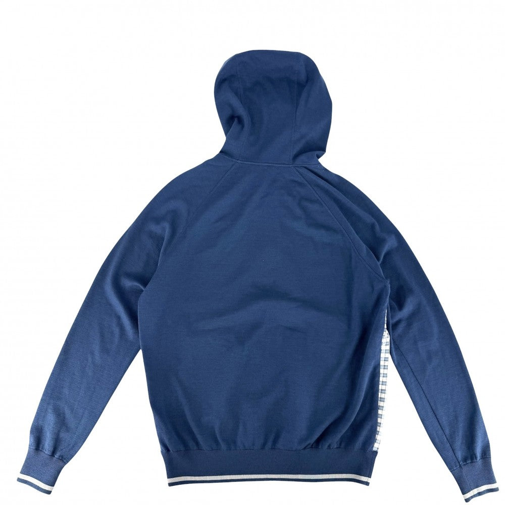 HERMES エルメス パーカー チェック アウター ジップアップ メンズ レディース XL ブルー系 シルバー金具 春 秋 ウール ポリエステル ナイロン ユニセックス【中古品】