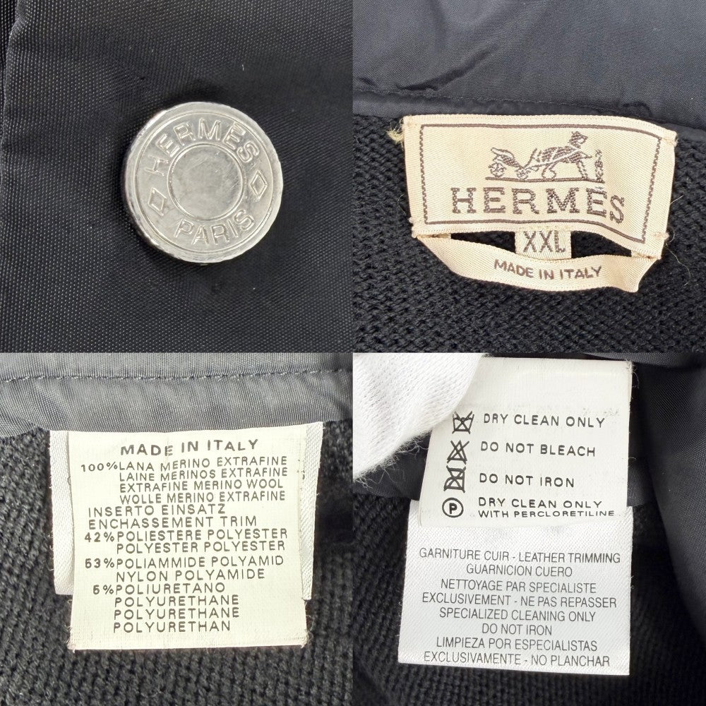 HERMES エルメス ブルゾン ニット ジャケット 異素材 アパレル 服 XXL ブラック 黒 シルバー金具 秋 冬 ポリエステル ポリアミド ポリウレタン ウール メンズ【中古品】