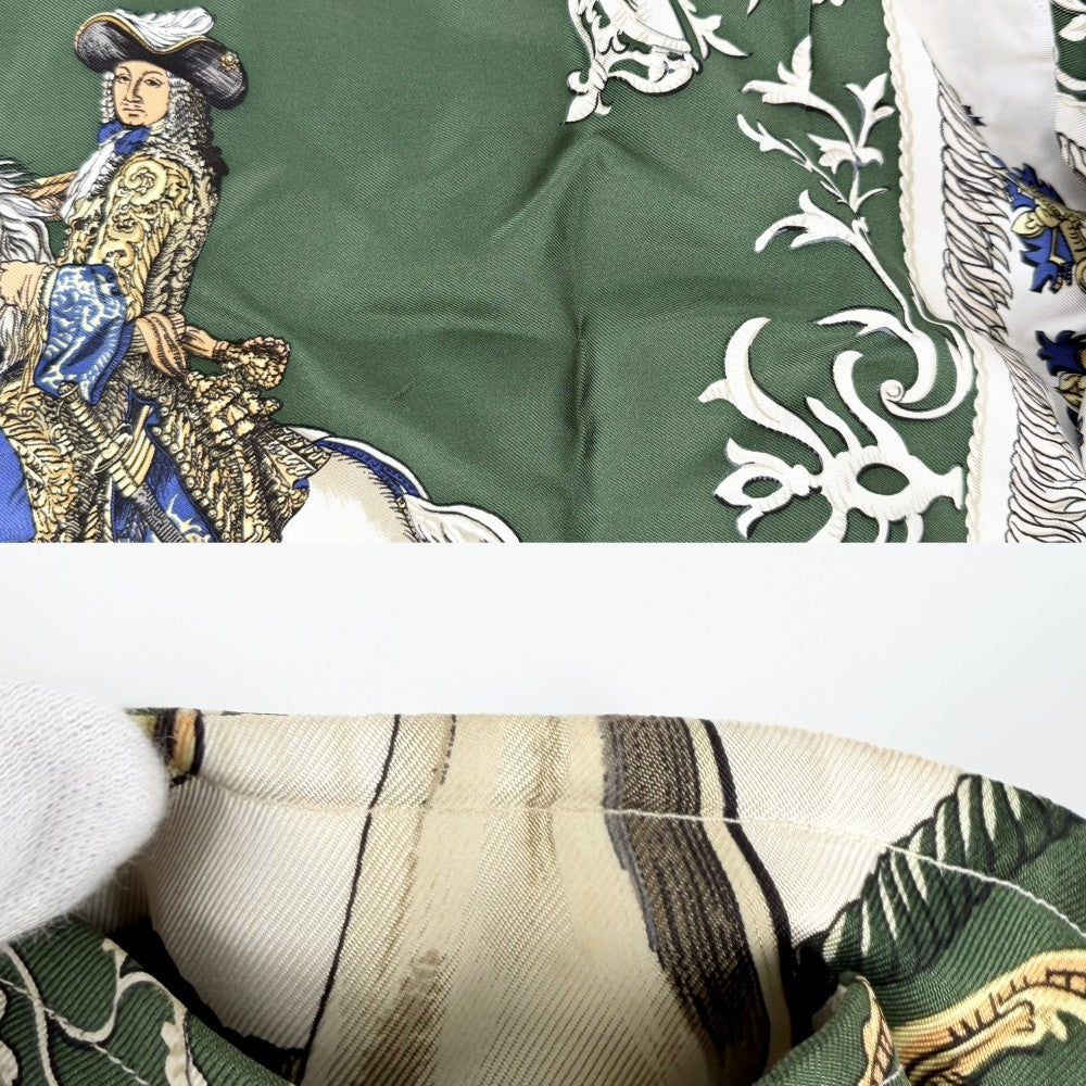 HERMES エルメス 長袖シャツ アパレル トップス 馬 ホース 総柄 服 38 グリーン 緑 ホワイト 白 春 秋 シルク メンズ【中古品】