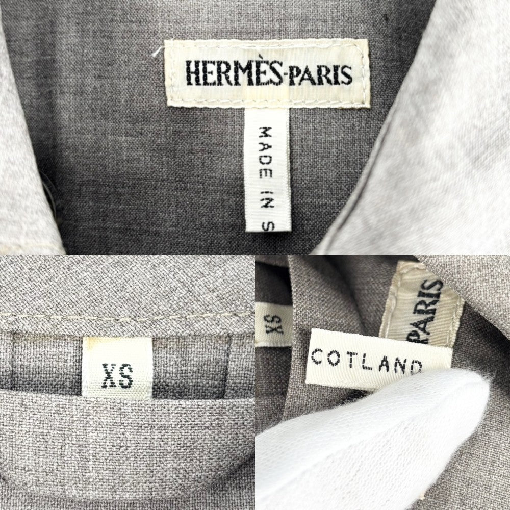 HERMES エルメス トレンチコート マッキントッシュ アウター ロングコート アパレル 服 XS グレーブラウン系 シルバー金具 秋 冬 ウール レディース【中古品】