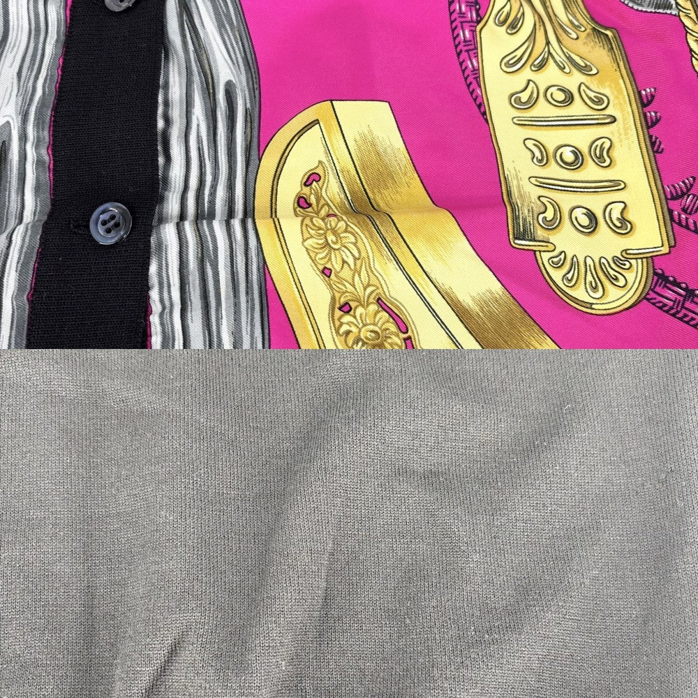 【開店SALE】 HERMES エルメス カーディガン ツイルレーヌ ETRIERS 鐙 アパレル ニット切り替え トップス 服 42 ピンク ブラック 黒 春 秋 シルク レディース【中古品】