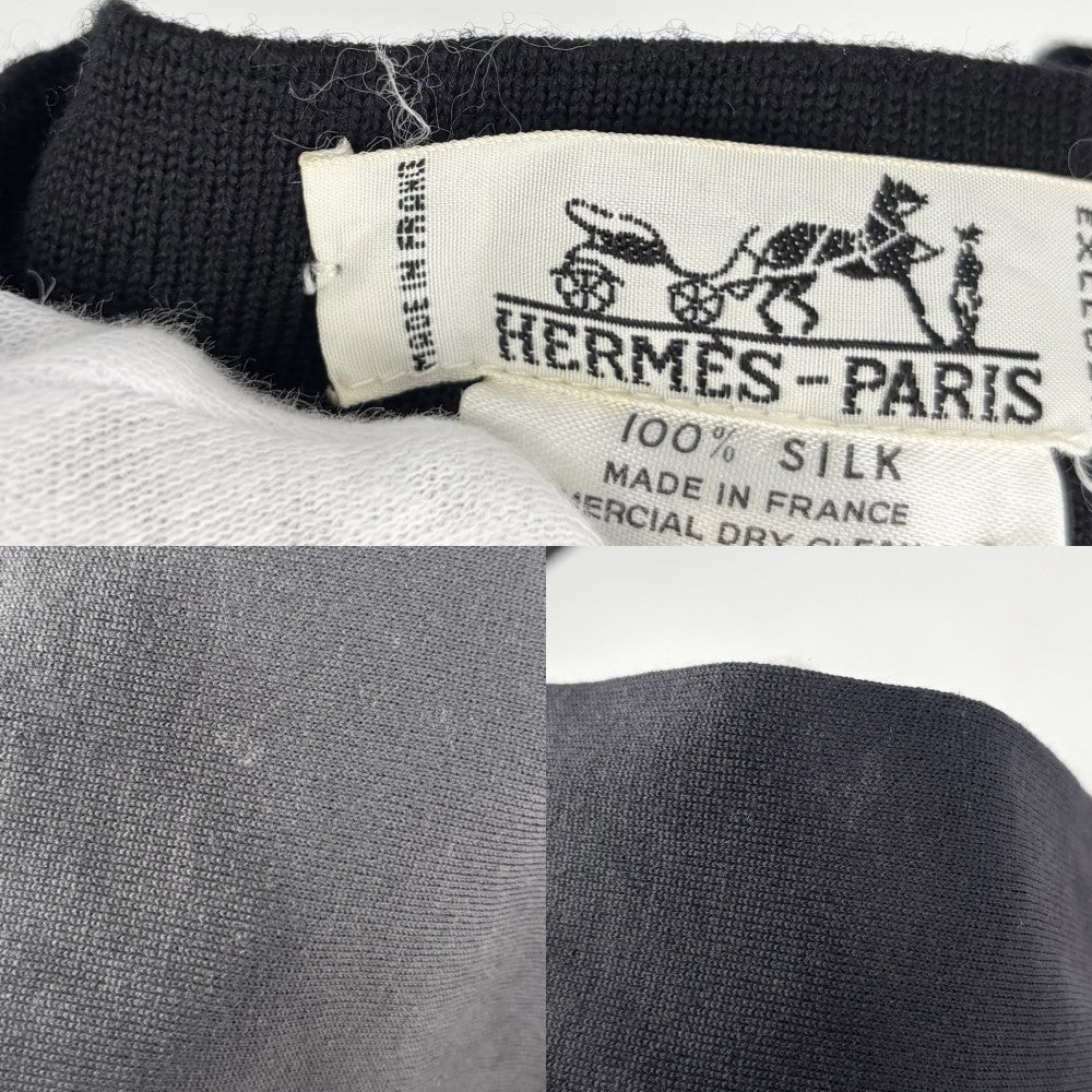 HERMES エルメス カーディガン ツイルレーヌ ETRIERS 鐙 アパレル ニット切り替え トップス 服 42 ピンク ブラック 黒 春 秋 シルク レディース【中古品】